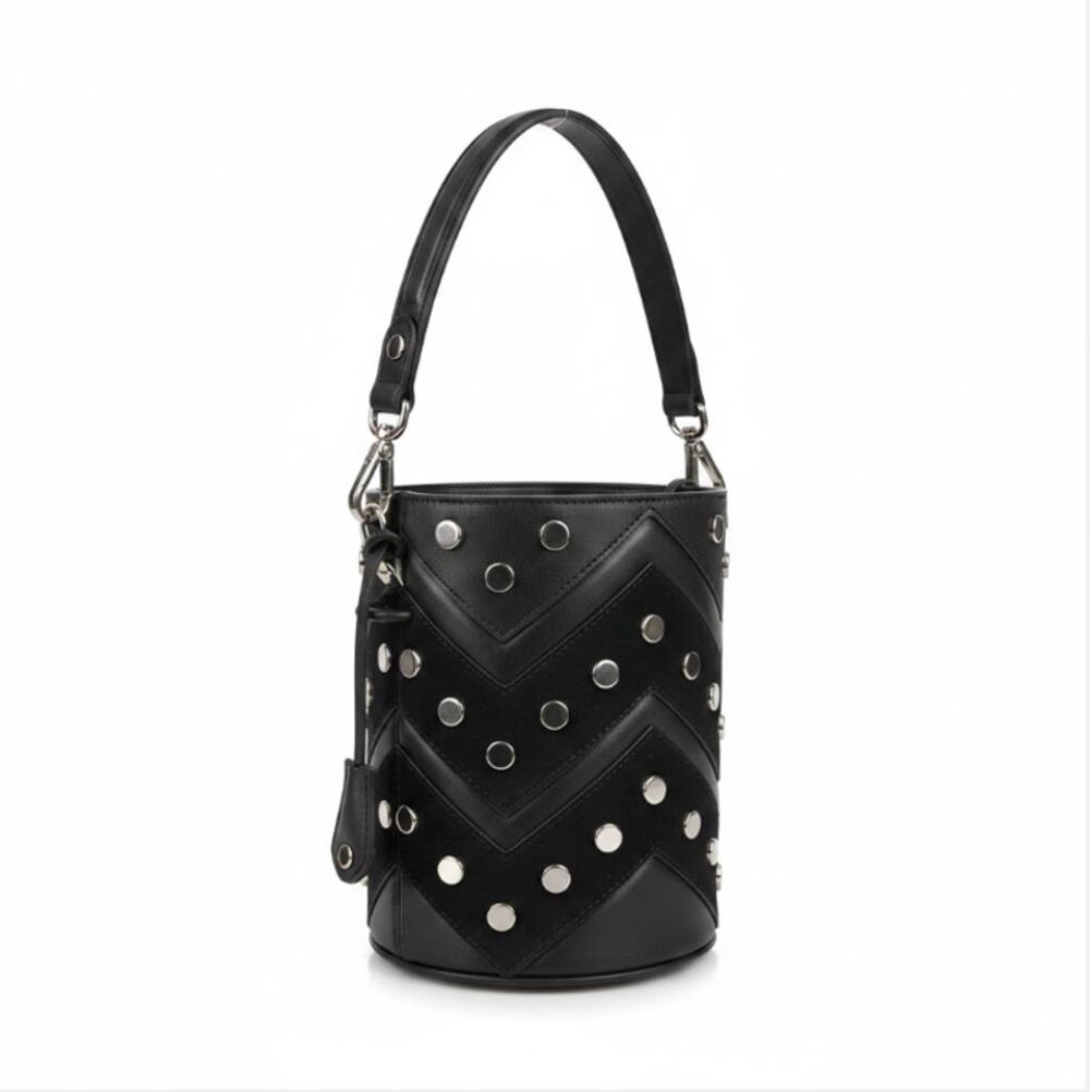 SALAR Italian Leather Studed Bucket Handbag Black Boho Luxury Rare Made In Italy